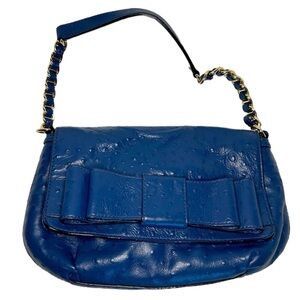 Kate Spade Blue Charm City Ostrich Shoulder Bag with Bow. Care Card included